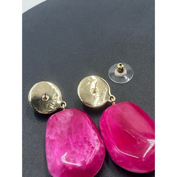 J. Crew Fresh Raspberry Marbled Ice Acrylic Drop Gold Tone Earrings - Picture 8 of 12
